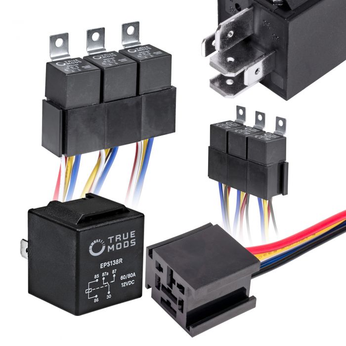 5pc 14V DC 80/60A SPDT Bosch Style 5-Pin Relay Harness Base w/ Wires Kit  PSZACCEPS180R